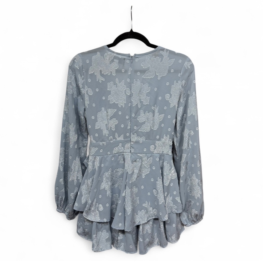Blue Rain Floral Jacquard Long Sleeve Romper - Dusty Blue - Size Medium - Picture 9 of 10